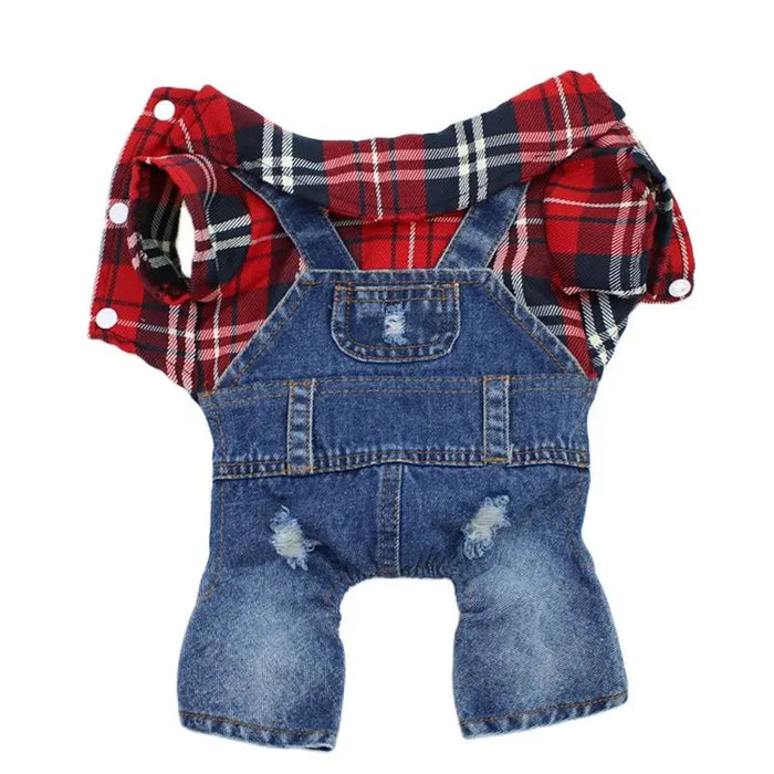 SKS PET Denim Plaid Jumpsuit with Hoodie