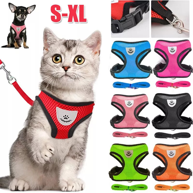 Cat/Dog Harness with Lead Leash, Adjustable Vest, and Polyester Mesh hat is Breathable and Reflective for Small Dog and Cats